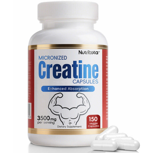 Nutribota Micronized Creatine Monohydrate Capsules -5000mg per serving with Vitamin B12 for Women & Men- Easy to Swallow, Vegan, Gluten Free,150 count